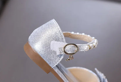 Kids Rhinestones Bow Sandals Cute Girls Party Sandals Children's Princess Shoes Fashion Soft Sole Flat Beach Sandals