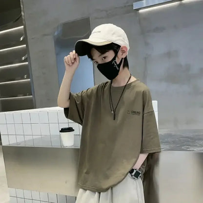 New Teenage Children's Clothing Big Boys Summer Cotton Set Summer Loose Boy Handsome T-shirt+ Lantern Pants Set Outfits