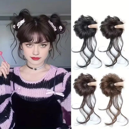 Messy Bun Hair Piece Tousled Updo With Tendrils Hair Bun Extensions Wavy Curly Hair For Women