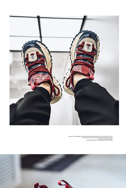 New Thick Soled Height Increasing Men's Casual Shoes 2025 Spring Color Blocked Comfortable Fashion Trend Low Cut Chunky sneakers