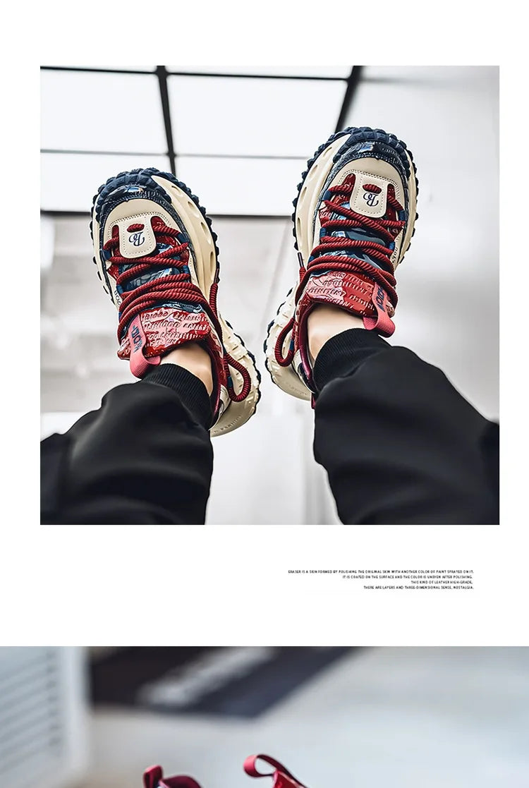 New Thick Soled Height Increasing Men's Casual Shoes 2025 Spring Color Blocked Comfortable Fashion Trend Low Cut Chunky sneakers   (Available)