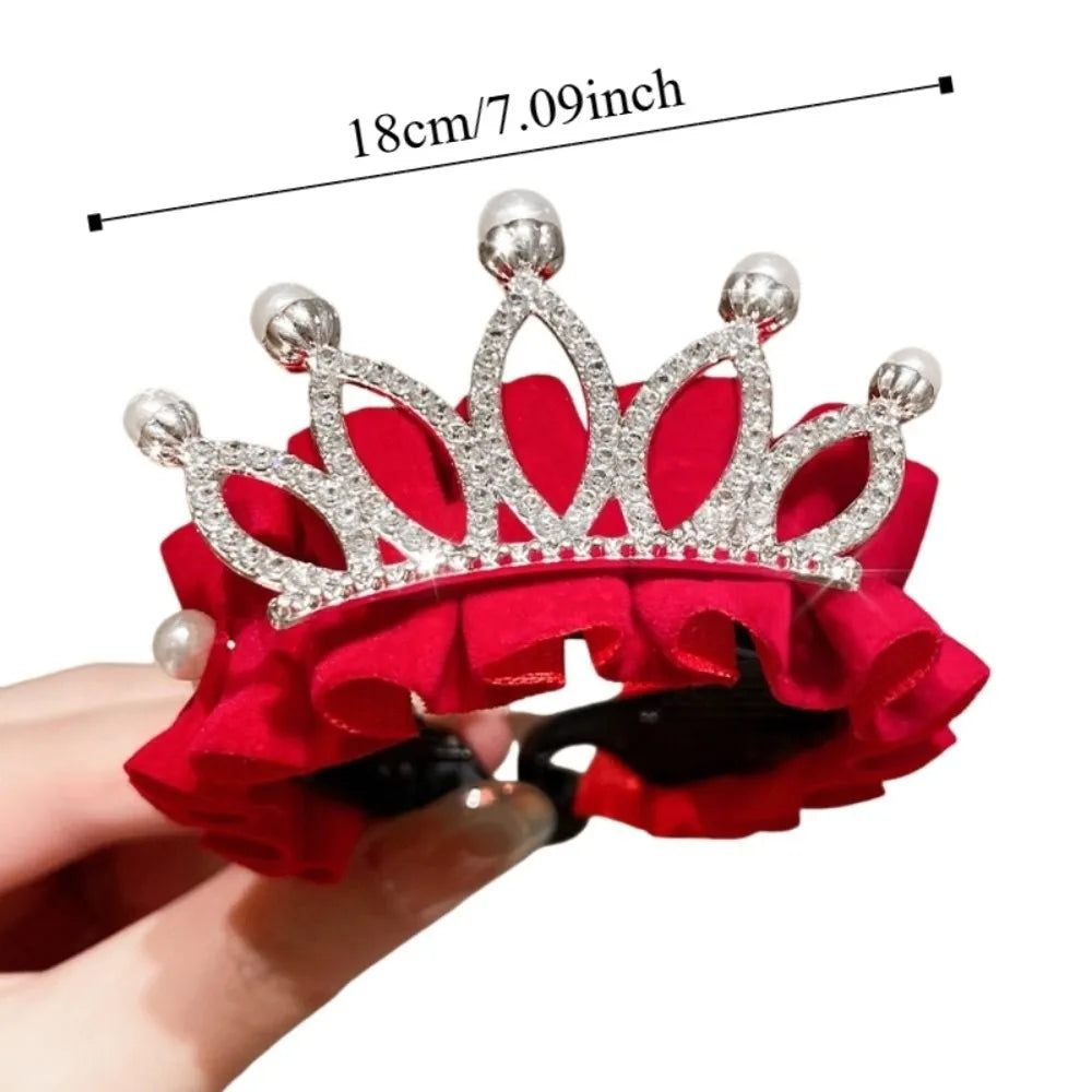 Children's New Year Crown Pearl Crystal Chinese Hair Claw Rhinestone for Princess Dress