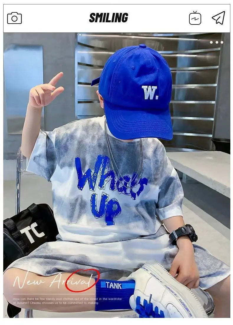 Teenage Boy Set kid clothing Suit Cotton Summer Outing Clothes Top Shorts 2PCS Clothing for Children's