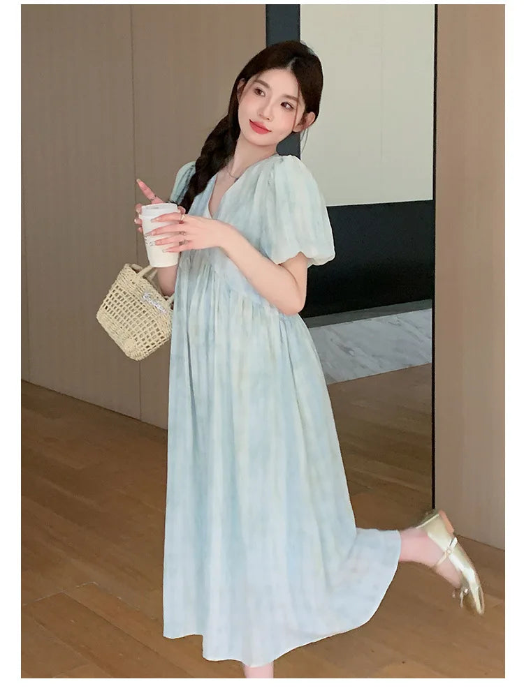 Pregnant Women's Dress Summer  Fashionable Western Style Loose Belly Covering French High Waisted Long Skirt