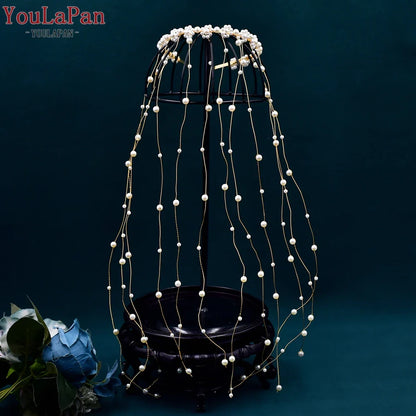 YouLaPan Pearls Tiara Wedding Headwear Handmade Beaded Tassels Headband for Bridal Woman Dress Jewelry Accessories HP610