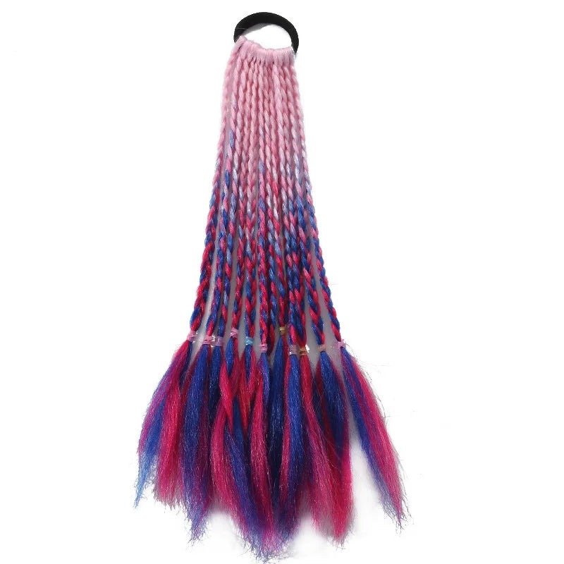 Girls Dirty Braids Colorful Twist Tie Wigs Ponytail Kids Hair Accessories Headbands Rubber Bands Princess Headwear
