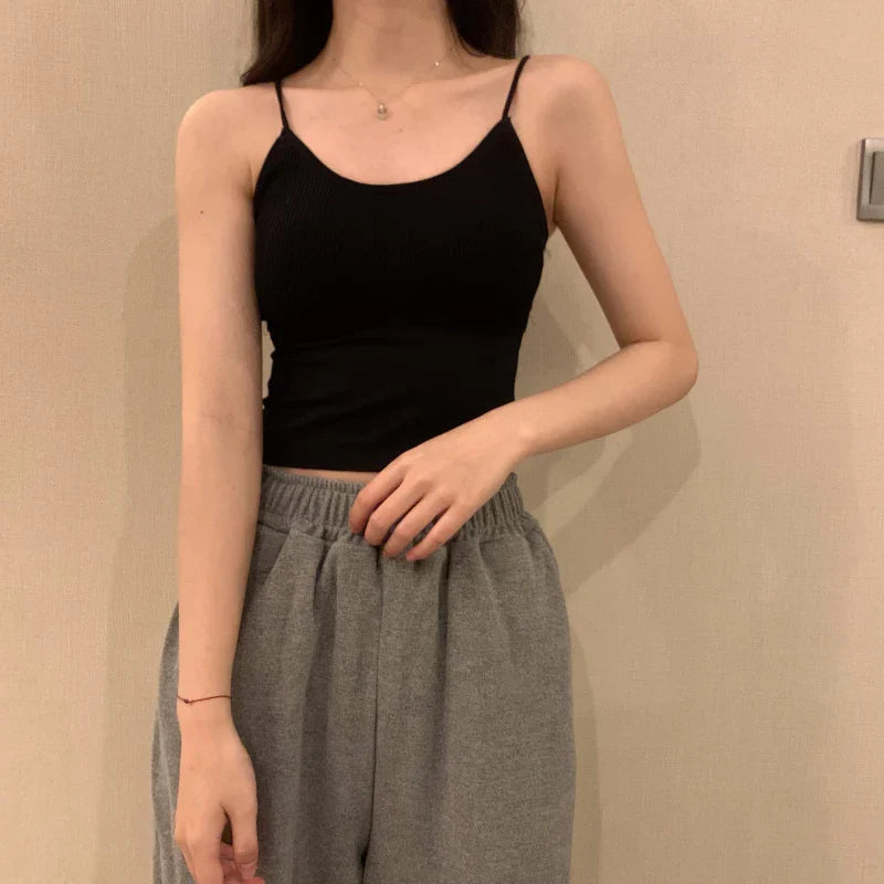 Sexy ort Strap Vest Women's Inner Wear with Chest Pad Autumn Winter ort Sle Bal Trendy Base irt for Young Women