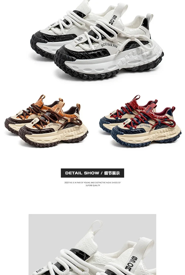 New Thick Soled Height Increasing Men's Casual Shoes 2025 Spring Color Blocked Comfortable Fashion Trend Low Cut Chunky sneakers   (Available)