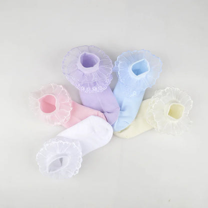 Pairs Cotton Lace Ruffle Princess Mesh Breathable Socks Children Ankle Short Sock White Pink Blue Baby Girls Kids Toddler