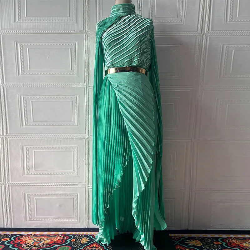 Elegant Party Dress for Women Temperament Fashion  Fall Winter New Batwing Sleeve Shawl Split Vestidos Evening Long Dresses