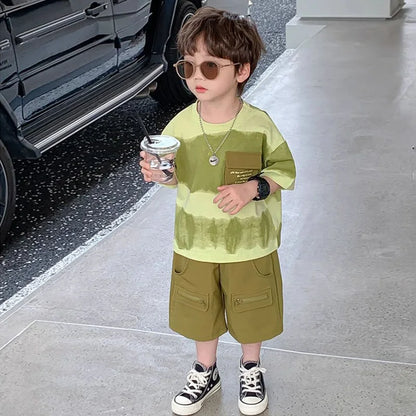 Boys Summer Clothes Set Camouflage Short Sleeve T-shirt + Cargo Shorts 2PCS Kids Casual Streetwear Outfit Two-piece set