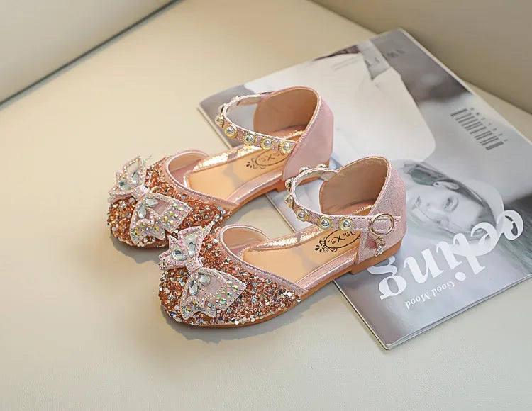 New Children Princess Shoes for Girls Bowtie Glitter Children Baby Dance Shoes Bling Bling Party Casual Toddler Girl Sandals