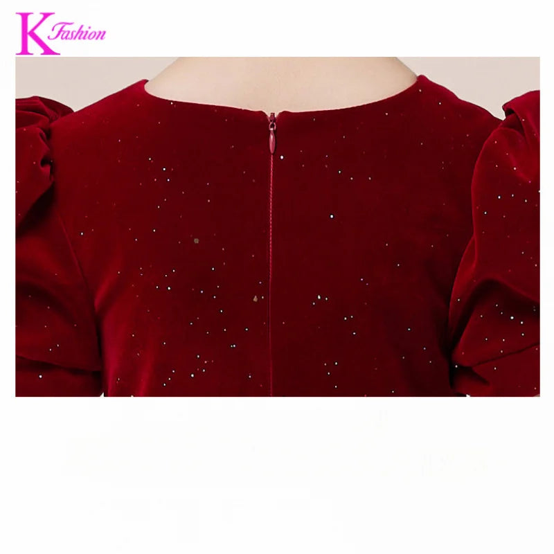 Kids Party Dress Clothing For Birthday Princess  Wine Red Piano Wedding Flower Girl Host Children's Formal Dress
