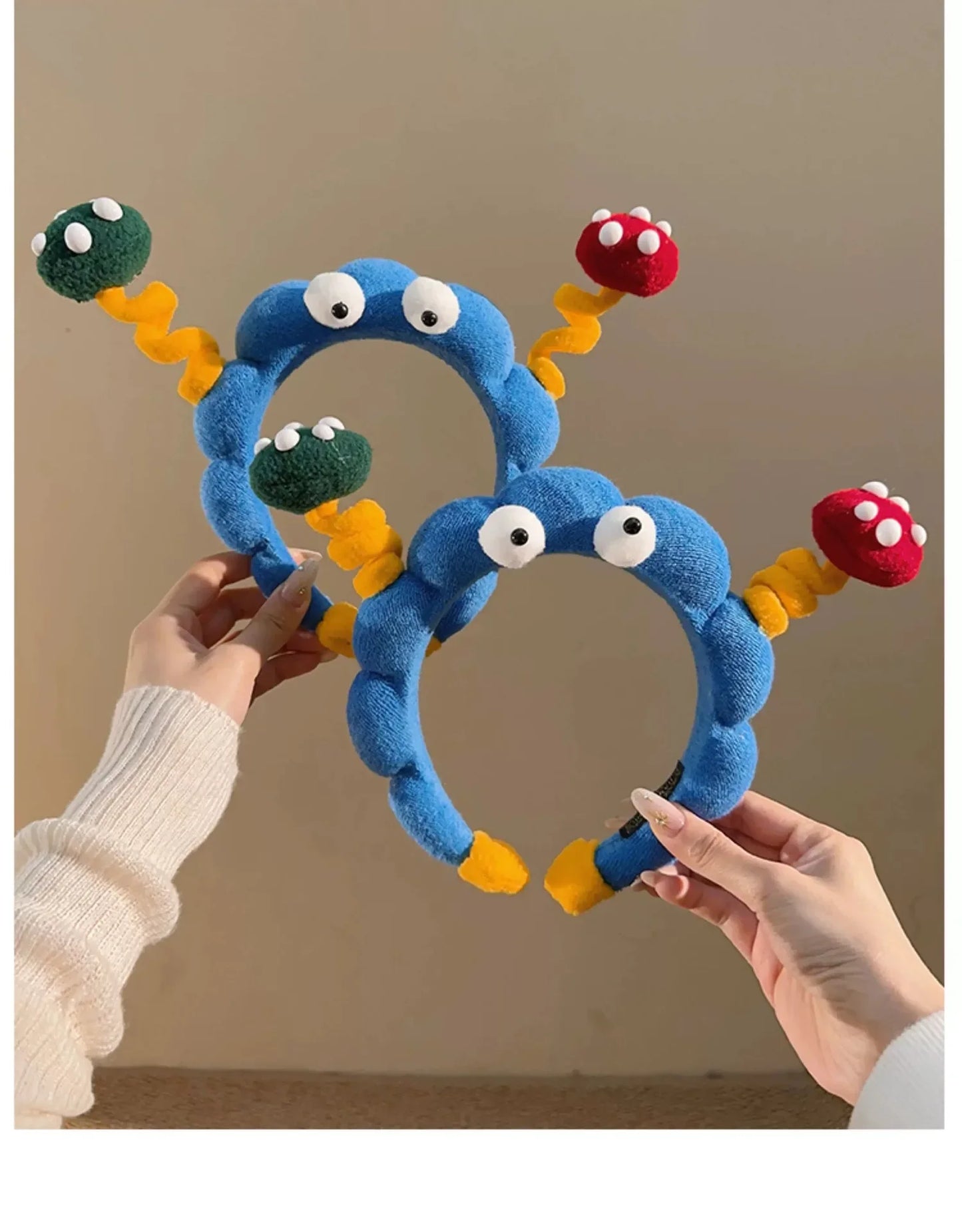 Cute Big Eyes Plush Hair Hoop for Girls Handmade High Top Headband for Face Washing Bath Skincare Fun Hair Accessories