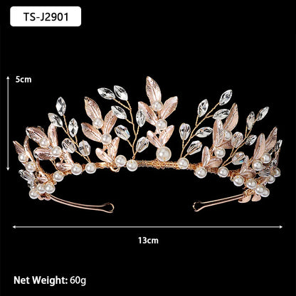 Efily Gold Color Wedding Tiaras and Crowns for Pearl Rhinestone Headband Bride Headpiece Jewelry