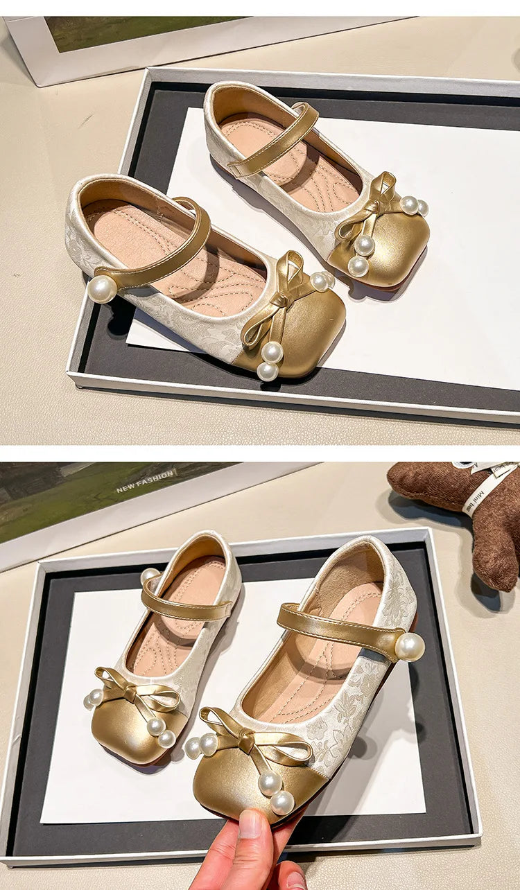 Fashion Girls' Shoes  Spring New Kids Leather Shoe Simple Versatile Girls Princess Shoes Anti Slip Child Flat Casual Shoe