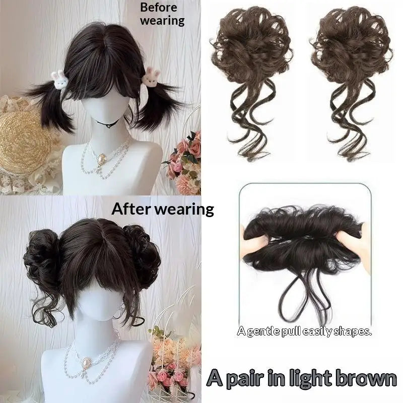 Messy Bun Hair Piece Tousled Updo With Tendrils Hair Bun Extensions Wavy Curly Hair For Women