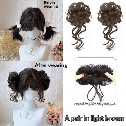 Messy Bun Hair Piece Tousled Updo With Tendrils Hair Bun Extensions Wavy Curly Hair For Women