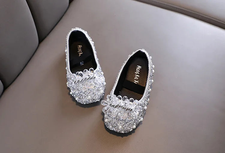 Kids Girl Shoes New Girls Princess Shoes Fashion Children Sequins Bling Bow Shoe Kid Rhinestone Non-slip Flat Shoe