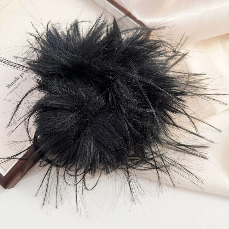 Large Feather Hair Rope Women Lady Elegant Black White Feather Elastic Hair Band Winter Headwear Fluffy Hair Scrunchy Hair Ring