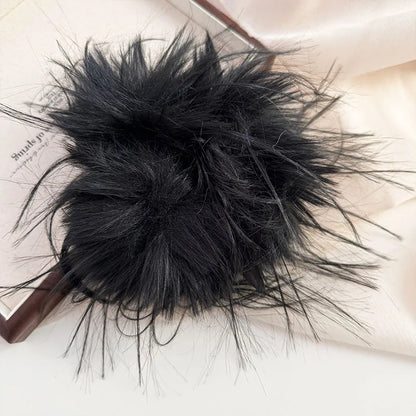 Large Feather Hair Rope Women Lady Elegant Black White Feather Elastic Hair Band Winter Headwear Fluffy Hair Scrunchy Hair Ring