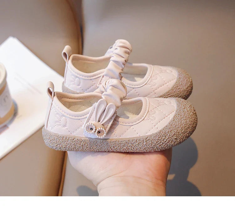 Girl's Mary Janes Cute Flat Sewing Pu Leather Little Children Leather Shoes Pu 21-30 Hook-loop Anti-slip Lovely Kids Spring Shoe