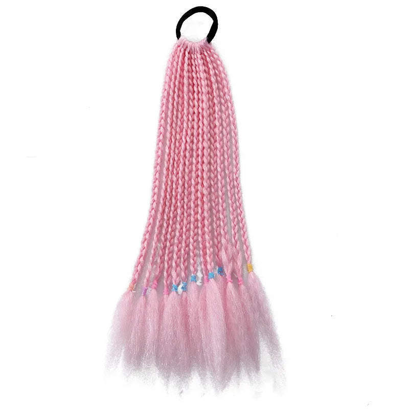 Girls Dirty Braids Colorful Twist Tie Wigs Ponytail Kids Hair Accessories Headbands Rubber Bands Princess Headwear