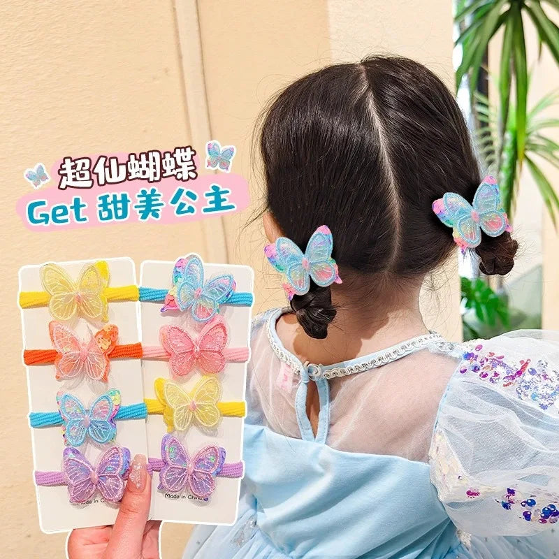Girls Hair Rope Sequins Butterfly Elastic Hair Bands Candy Colors Scrunchies Ponytail Holder Rubber Bands