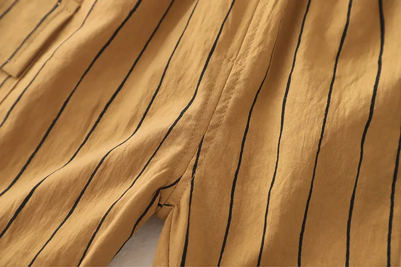 New Fashion Soft and Comfortable Children's Coffee Vertical Stripe Shirt Shorts Three-piece Set Kids Clothes Boys