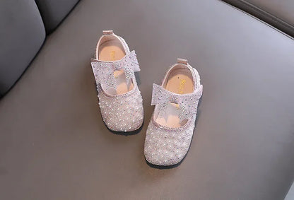 Fashion Children's Bow Rhinestone Sequin Kids Shoes Baby Party Student Flat Performance Shoes