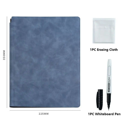 Reusable A4 Whiteboard Notebook With Whiteboard Pen Leather Erasable Whiteboard Draft Stationery With Erasing Cloth Memo Pad