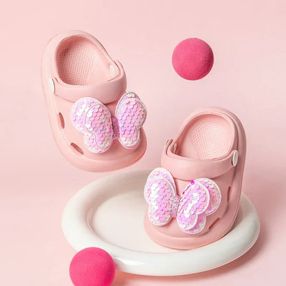 Girls Princess Style Wear Non-Slip Soft-Soled Crcs Fashion Bow Treasure Girls Bow-Toe Shoes