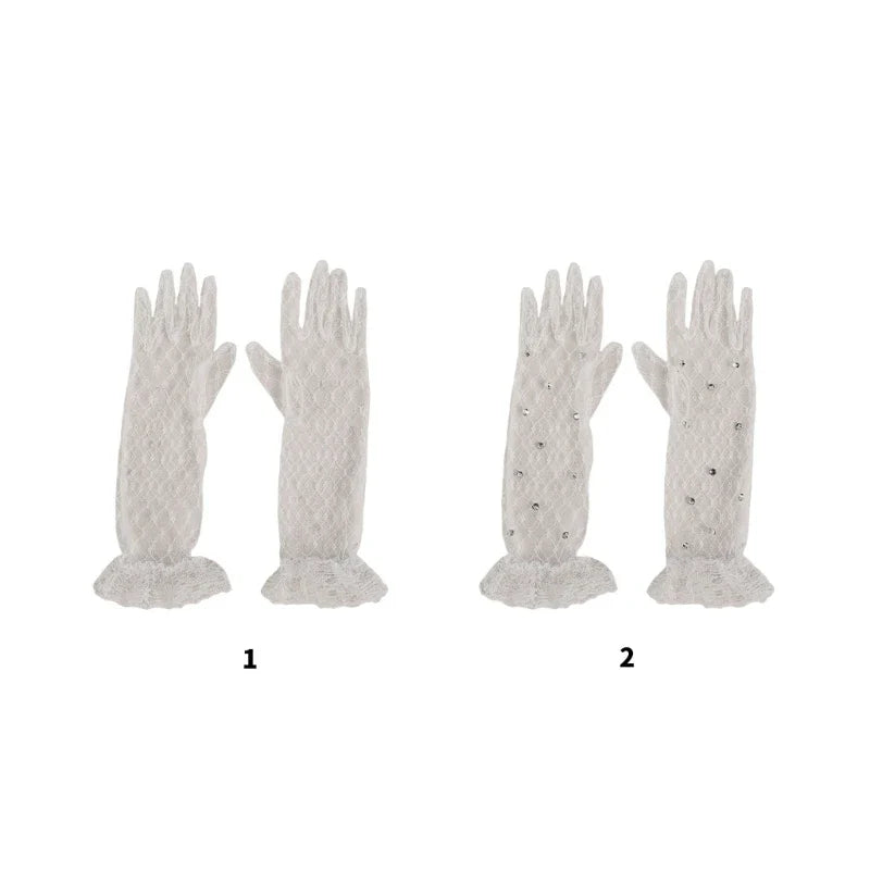 1 pair Lace Gloves for Little Kids Ages 3 to 12 Year Flower Girls Mittens White