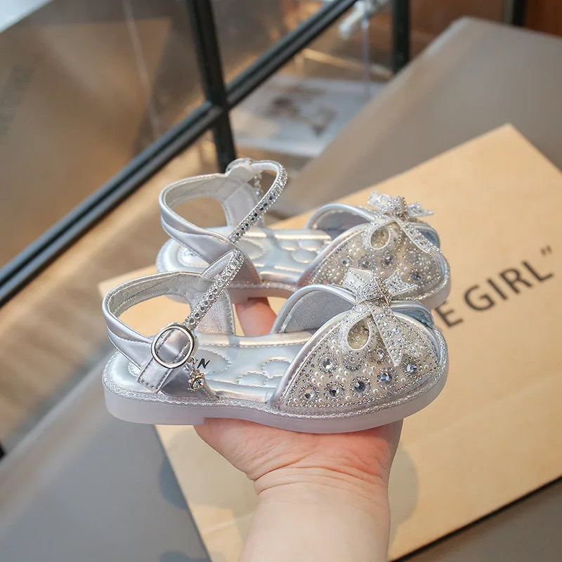 New Bow Princess Shoes Fashion Sequin Girls Shoes Allmatch Kid Shoes