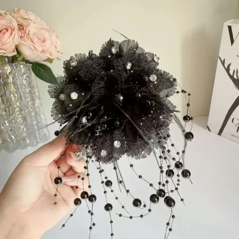 Fashion Fairy Butterfly Feather Tassel Hair Claw Shark Clips Temperament Mesh Flower Claw Clip Women Headwear Hair Accessories