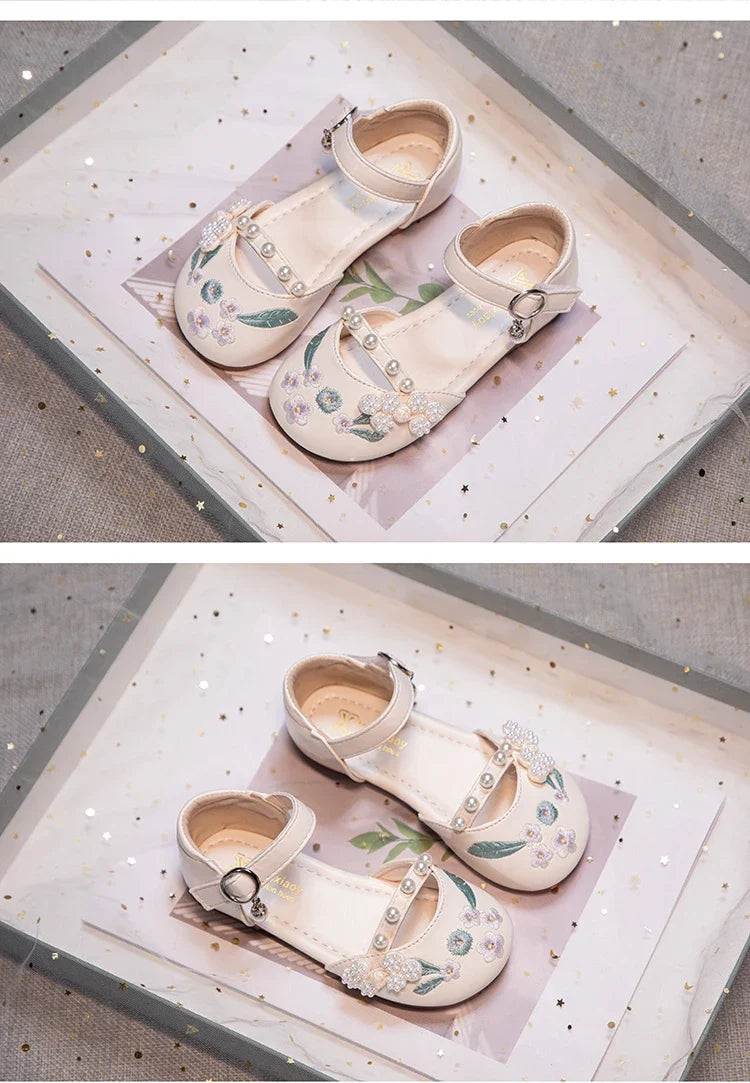 Summer Non-slip Sole Toddler Dance Flats with Beaded Princess Elegant Party Shoes