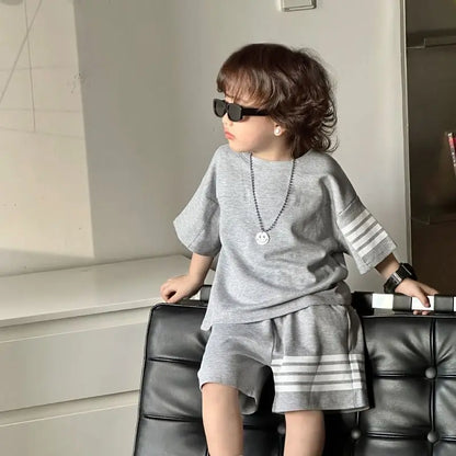 Kids Sportswear 2 Piece Set Korean Style Short Sleeve and Shorts Outfit for Boys and Girls