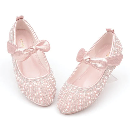 Girls Shoes Striped Bowtie Princess Shoes Kids Leather Shoes Big Girls Flats Children Single Shoes Fasion Soft Sole Toddlers