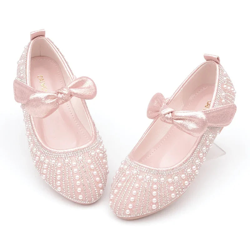 Girls Shoes Striped Bowtie Princess Shoes Kids Leather Shoes Big Girls Flats Children Single Shoes Fasion Soft Sole Toddlers