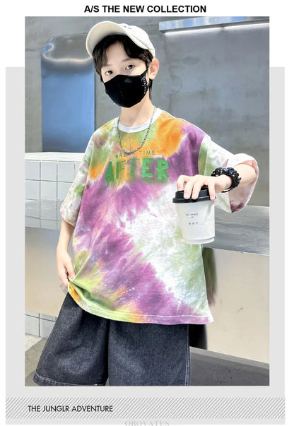 Korean Child Tee Top Clothing School Kids Summer Short Sleeve T-Shirt for Boys O-Neck Casual Tshirt Kids Luxury Clothes Costume