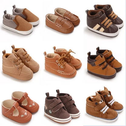 Autumn and Spring Brown Baby Sneakers for Boys 0-12 Months First Walking Shoes