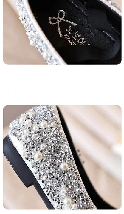 Children's Shoe for Girl Fashion Rhinestone Kids Leather Shoes Sequins Princess Ballet Slip-on Versatile Toddler Casual Shoes