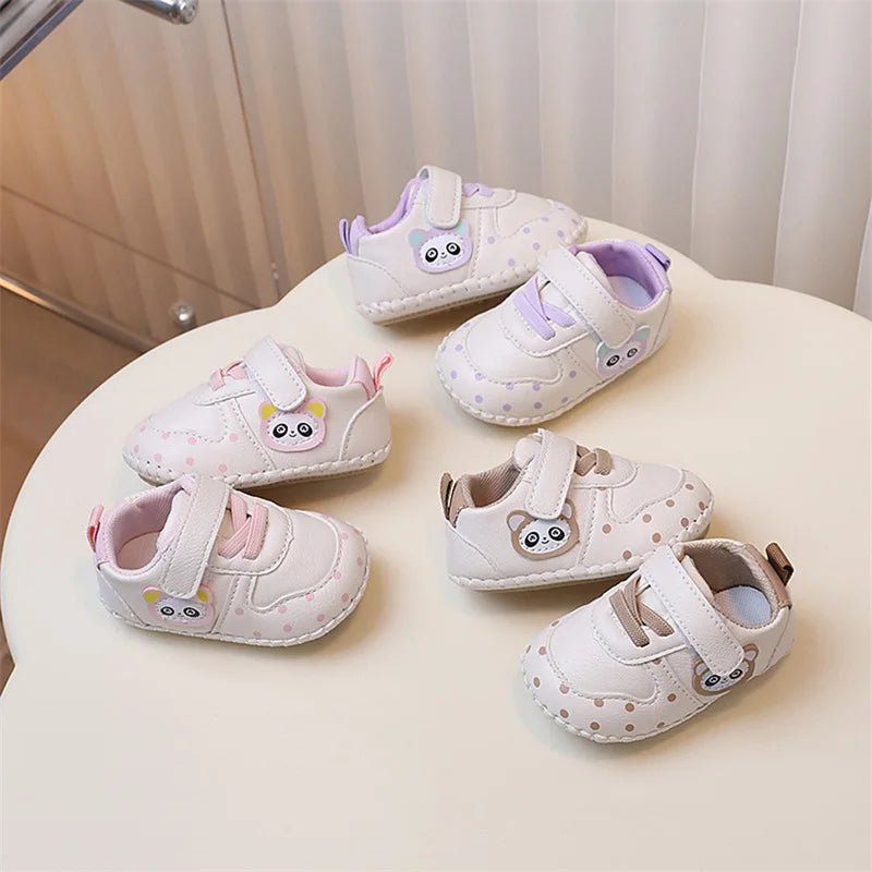 Baby Girls Synthetic Leather Flat Shoes Spring Autumn Anti-Slip Sole Cartoon Infant Shoes