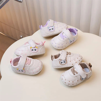Baby Girls Synthetic Leather Flat Shoes Spring Autumn Anti-Slip Sole Cartoon Infant Shoes