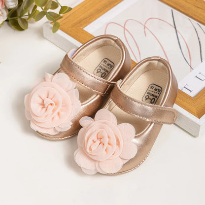 Gold Tie Cute Bow Flower Baby Princess Shoes Wedding Birthday Party Non-Slip Soft Sole Baby Toddler Shoes