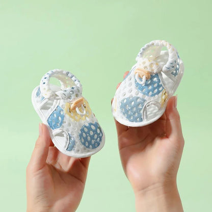 Baby Summer Sandals Soft Soled Cotton Fabric Newborn First Walkers Hollow Breathable Infant Non Slip Shoes Kids Footwear