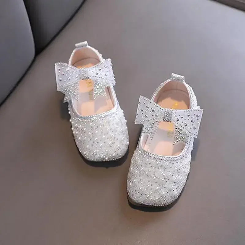 Fashion Children's Bow Rhinestone Sequin Kids Shoes Baby Party Student Flat Performance Shoes