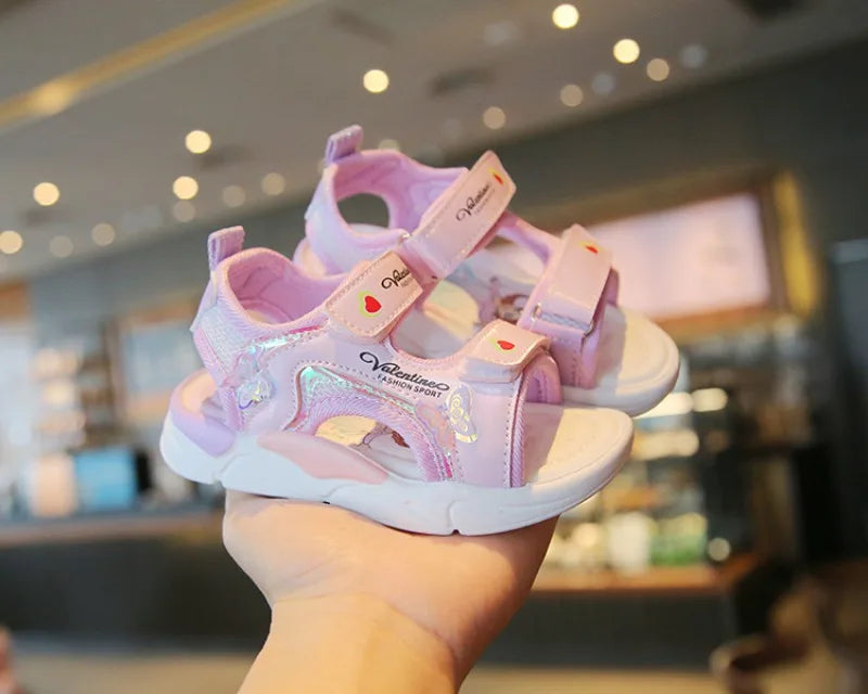Sandalias Princess Sandals Summer New Cartoon Girl Shoe Soft Sole Baby Sandals Fashion Beach Shoe Flat Sandals Kid Shoe