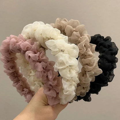 Fashion Women Headband Wide Side Mesh Flower Hairband Pleated Turban Casual Soft Headwear Hair Accessories