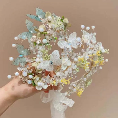 Butterfly Fairy Hair Hoop Beads Simulation Flower Flower Headdress Hair Ornaments Adjustable Wreath Headband